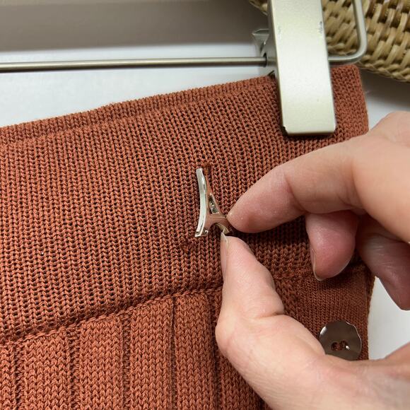 Maniere De Voir Ribbed Knit Pants Small Button Slit Elastic Waist Flare - Picture 7 of 8